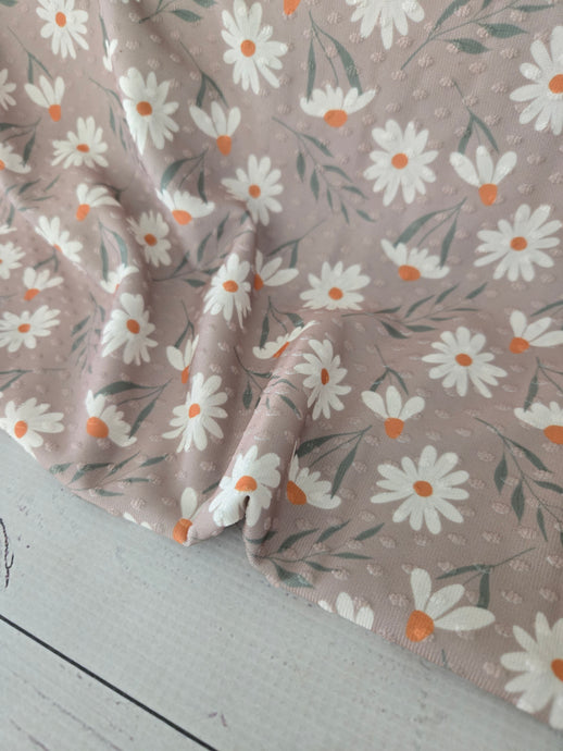 Medium Brown Daisy Print Swiss Dot Knit {by the half yard}