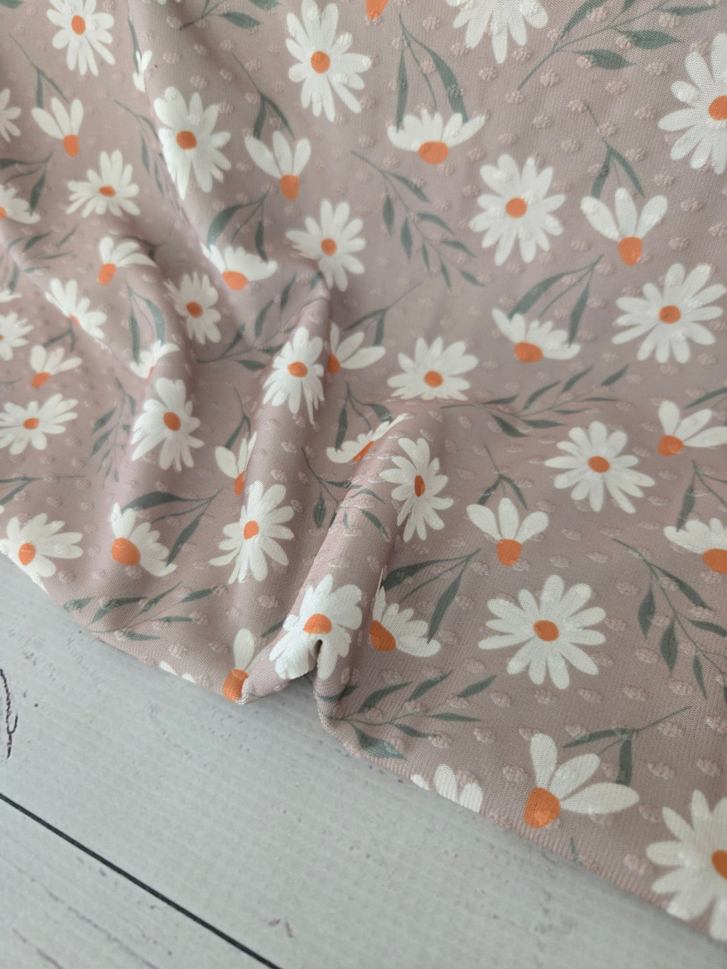 Medium Brown Daisy Print Swiss Dot Knit {by the half yard}