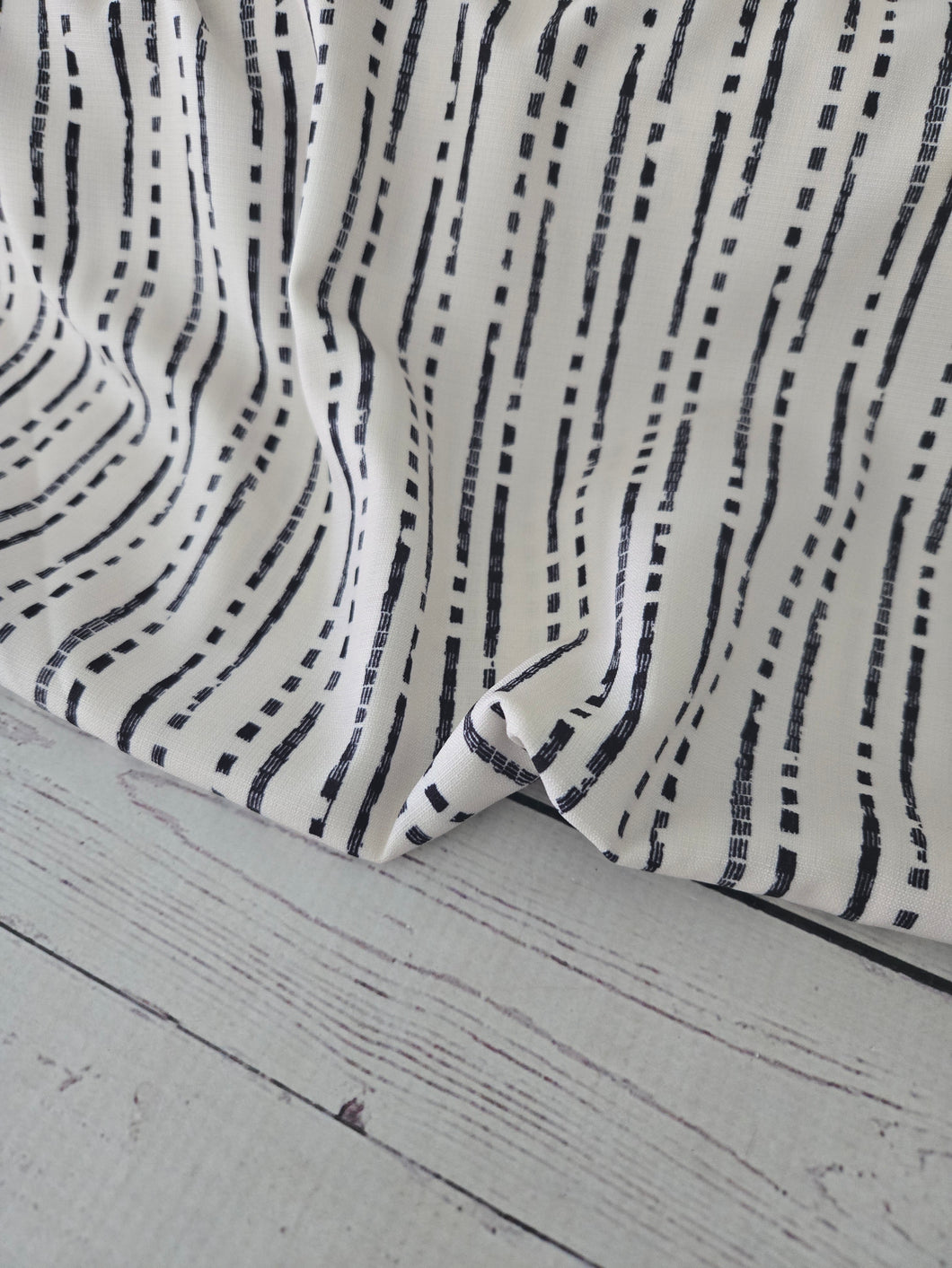 Cream & Black Chunky Stripe Poly Slub {by the half yard}