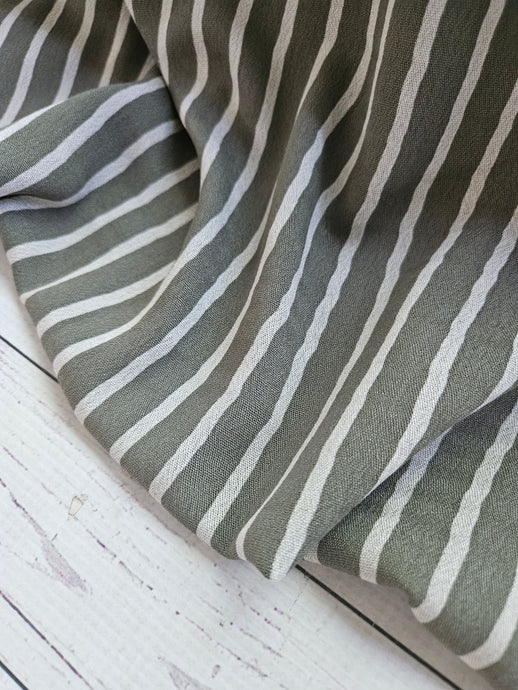 Olive Stripe Rayon Crepe {by the half yard}