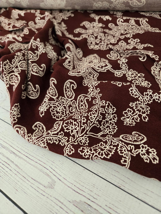 Burgundy Paisley Smooth Rayon Crepe {by the half yard}