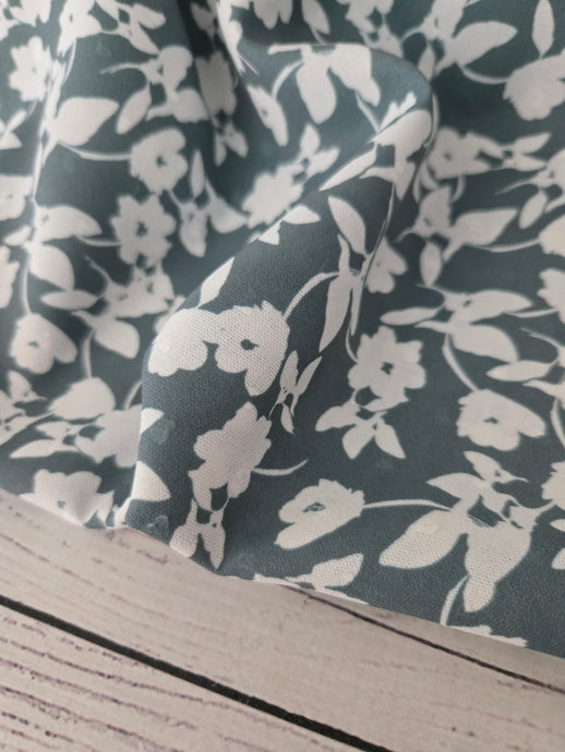 Green & White Floral Opaque Petite Swiss Dot 100% Polyester {by the half yard}