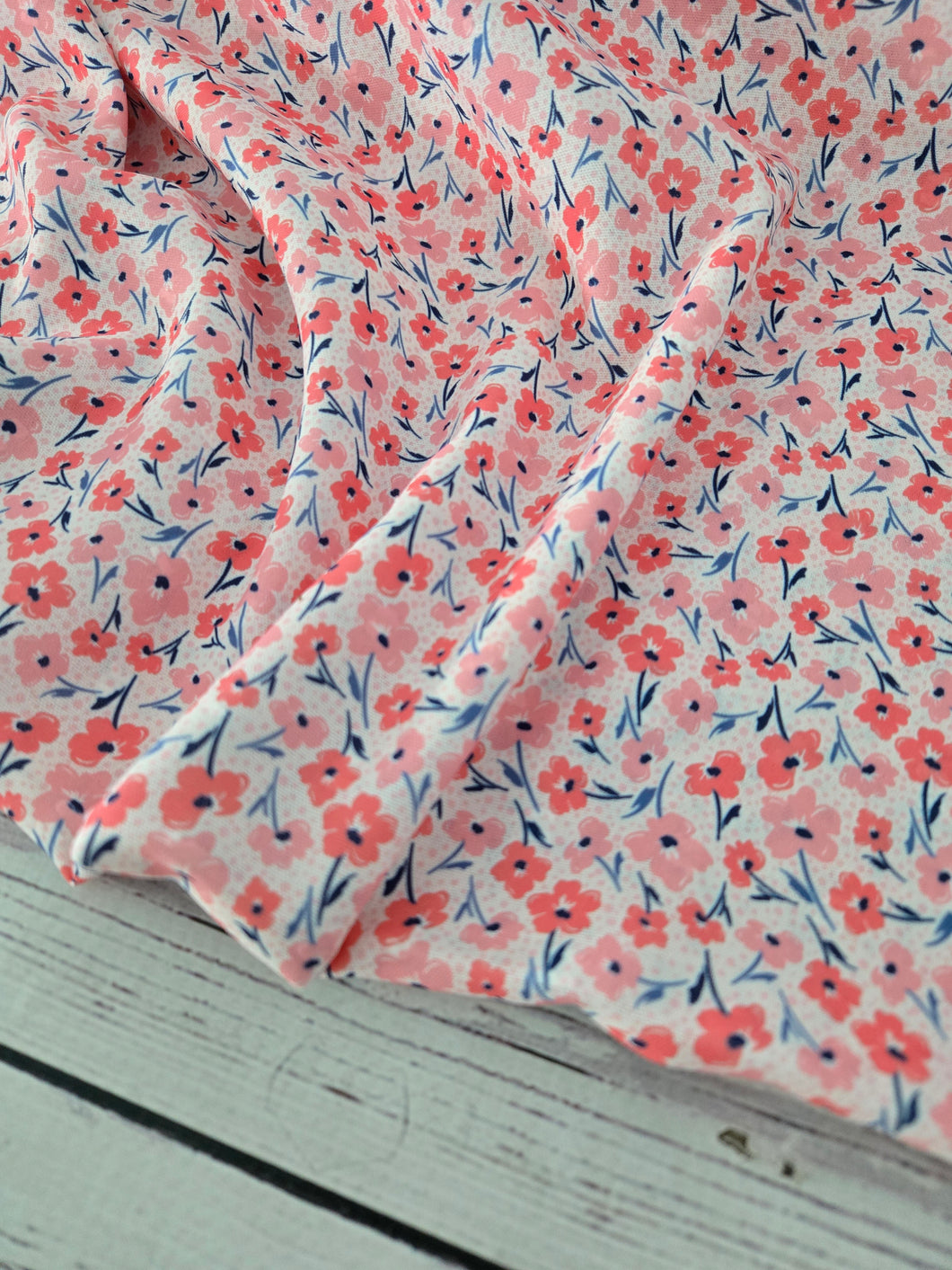 Exclusive Design- Coral Floral & Tiny Dots Opaque Swiss Dot 100% Polyester {by the half yard}