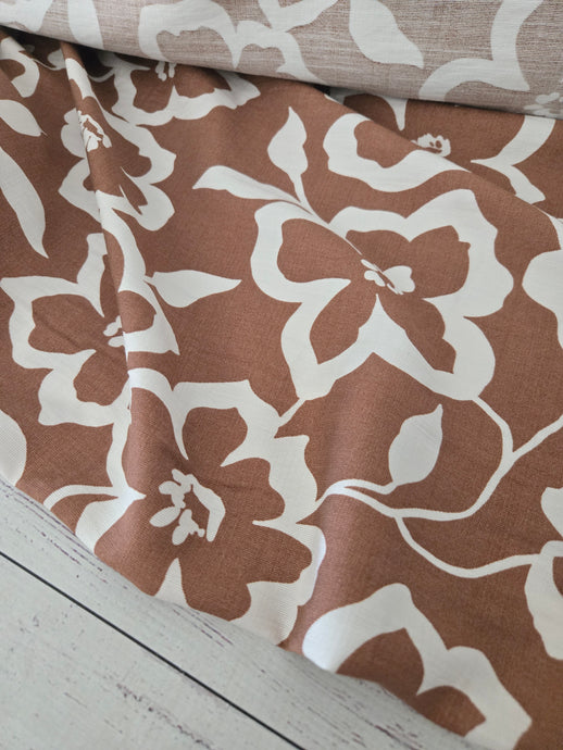 Brown & Ivory Floral Rayon Nylon {by the half yard}