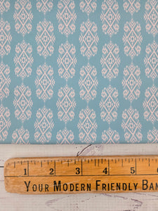 Exclusive Design- Muted Aqua & Cream IKAT Print {by the half yard}