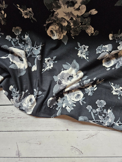 Black & Gray Floral Double Brushed Poly (DBP) Knit {by the half yard}