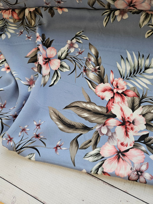 Dusty Blue & Pink Tropical Floral {by the half yard}