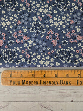Denim Blue & Pink Petite Floral Poly Slub {by the half yard}