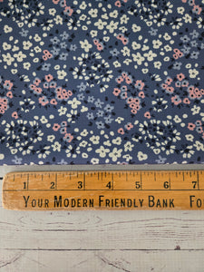 Denim Blue & Pink Petite Floral Poly Slub {by the half yard}
