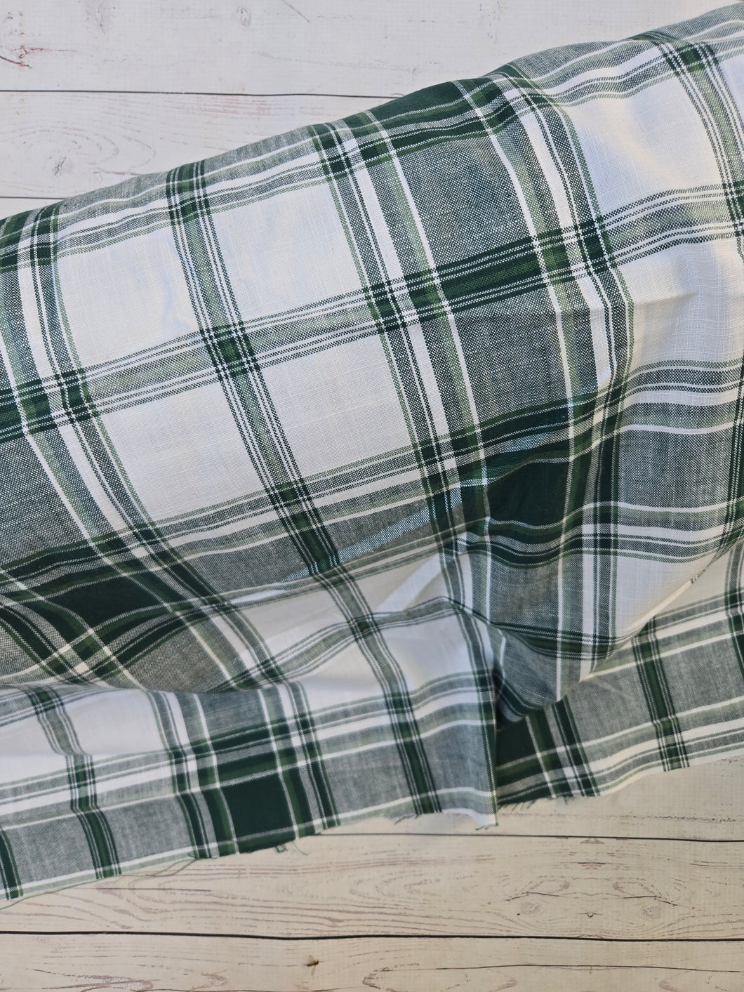 Dark Green Plaid Heavy Rayon Linen Blend {by the half yard}