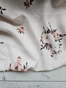 Exclusive Design- Barely Blush & Rust Floral Opaque Swiss Dot 100% Polyester {by the half yard}