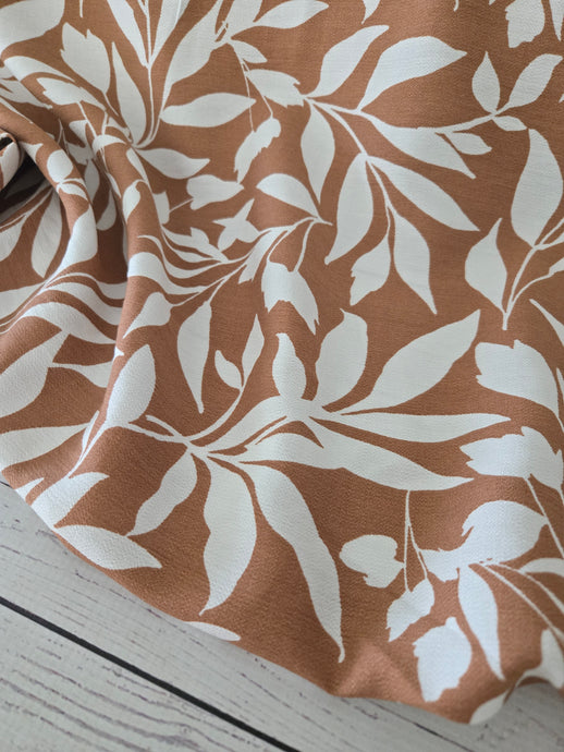 Caramel Leaf Print Rayon Nylon {by the half yard}