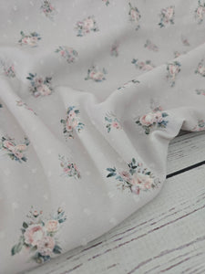 Exclusive Design- Pale Taupe Petite Floral Opaque Petite Swiss Dot 100% Polyester {by the half yard}