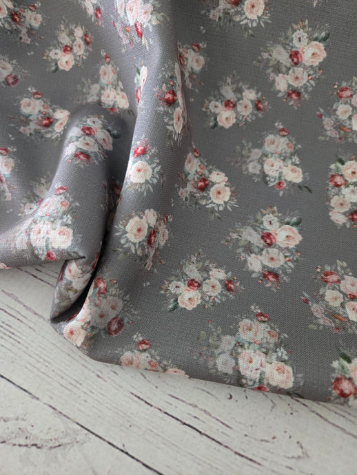 Exclusive Design- Olive Small Floral Poly Slub {by the half yard}