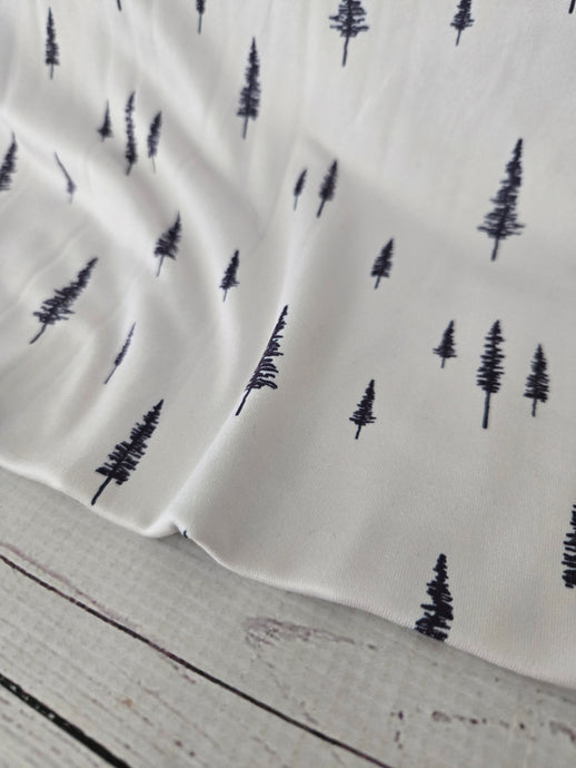 Ivory & Black Tree Print Double Brushed Poly (DBP) Knit {by the half yard}