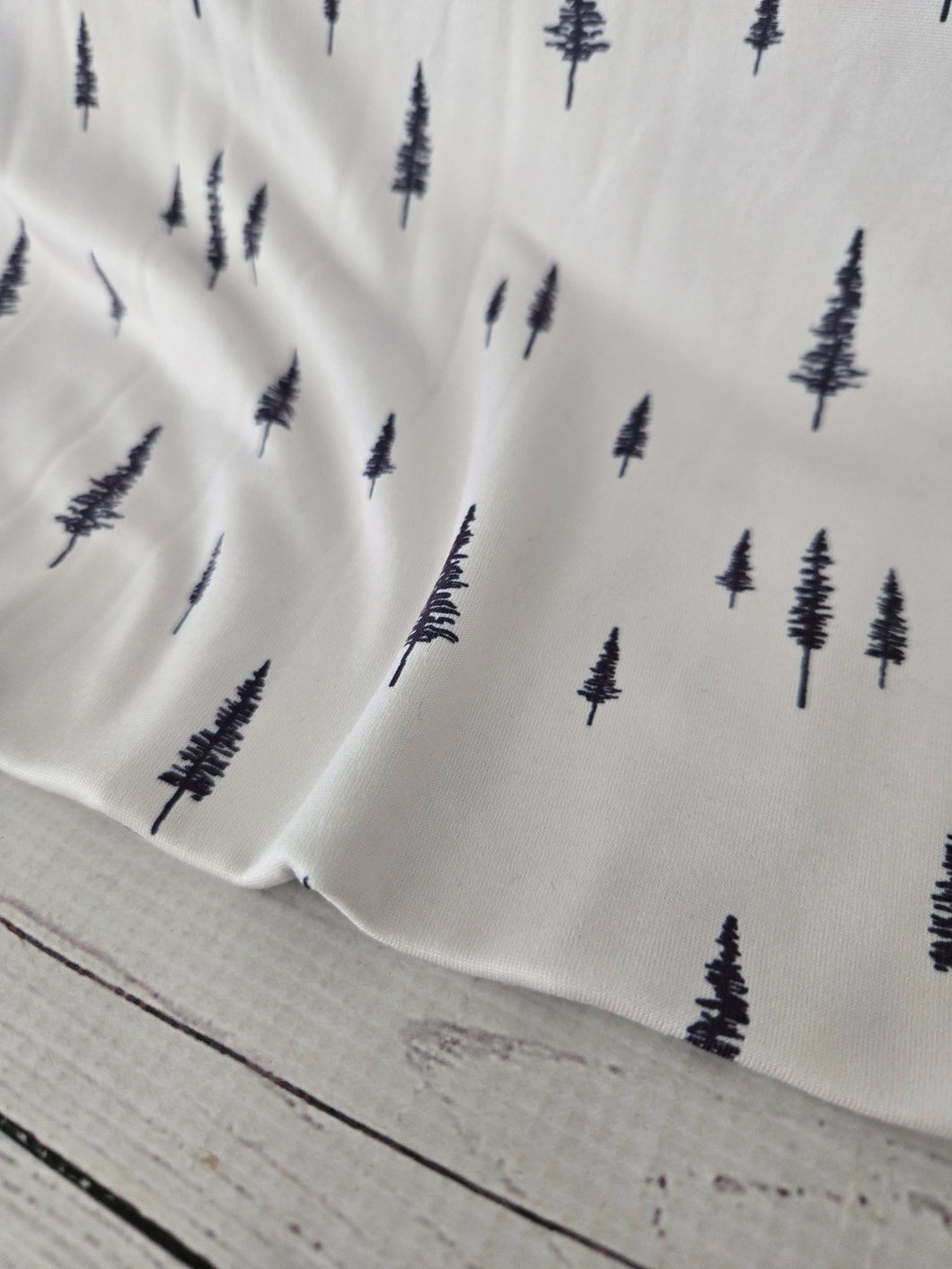 Ivory & Black Tree Print Double Brushed Poly (DBP) Knit {by the half yard}