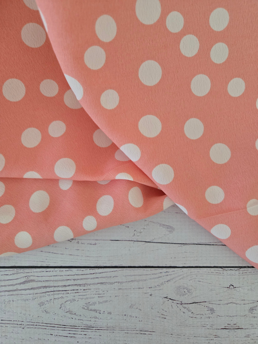 Coral & White Random Dots Silky Polyester {by the half yard}