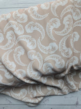 Exclusive Design- Tan Elegant Feather Print Pinstripe Poly {by the half yard}