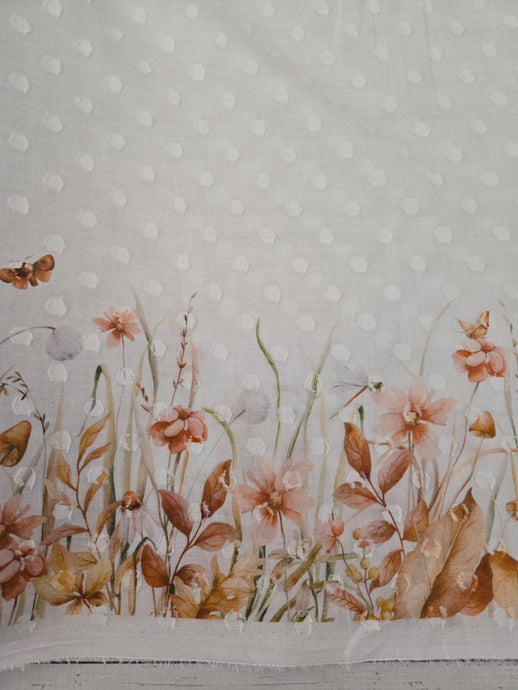 Fall Stems & Butterflies Border Print Swiss Dot Cotton {by the half yard}