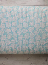 Aqua Monstera Leaf Wide Poly Rib Knit {by the half yard}