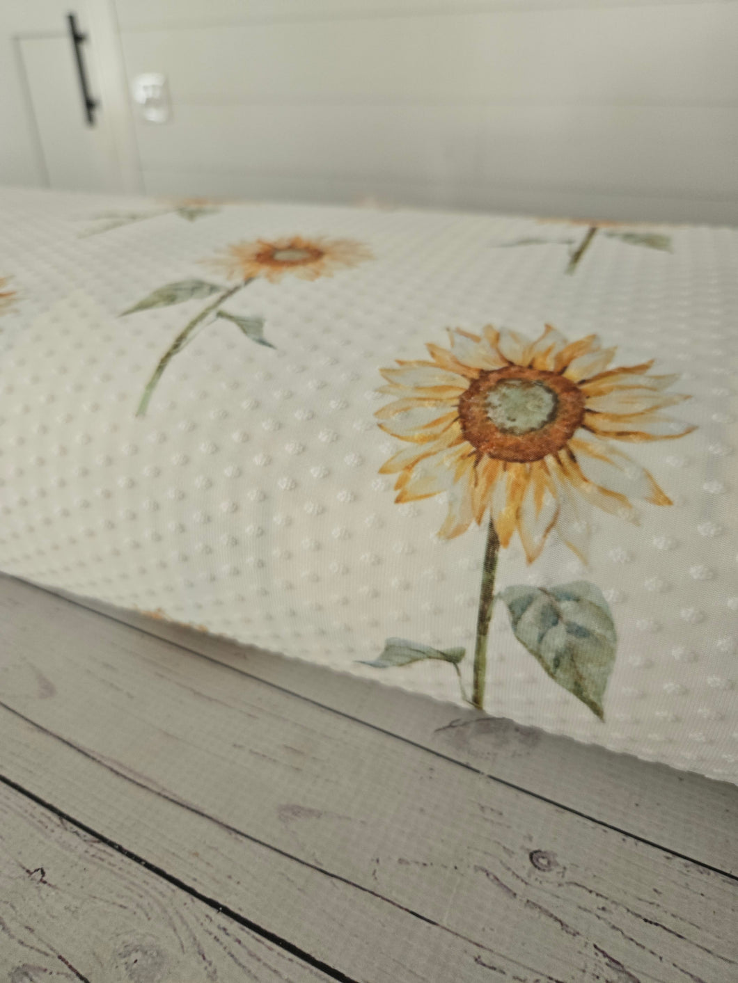 White Sunflower Print Swiss Dot Knit {by the half yard}