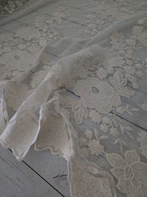 Cream Floral Embroidered Mesh {by the half yard}