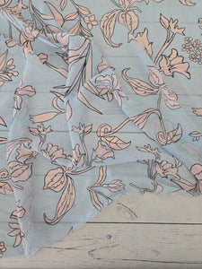 Blue & Light Peach Vining Floral Chiffon {by the half yard}