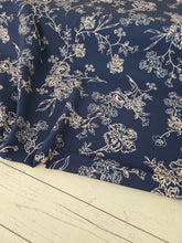Exclusive Design- Navy & Cream Floral Outline Print {by the half yard}