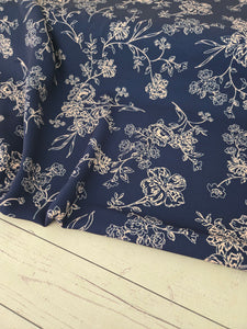 Exclusive Design- Navy & Cream Floral Outline Print {by the half yard}