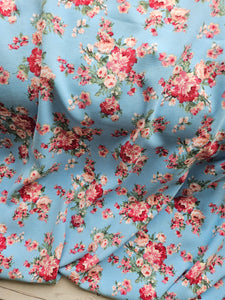 Periwinkle & Pink Floral Opaque Air Flow 100% Polyester {by the half yard}
