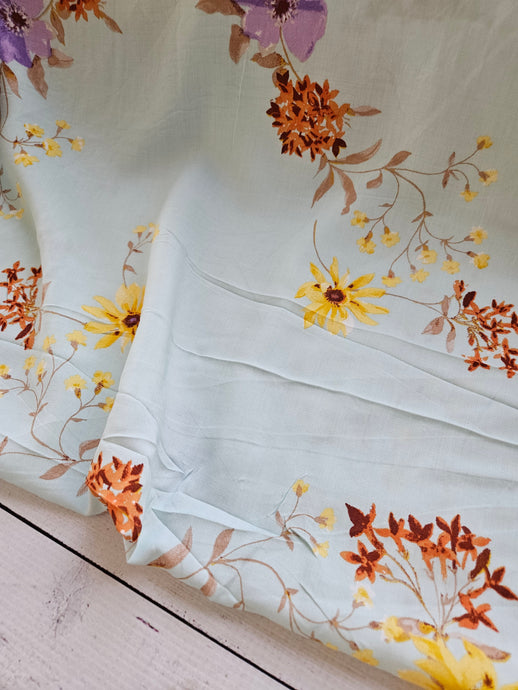 Pale Mint Wildflower Floral Rayon Challis {by the half yard}