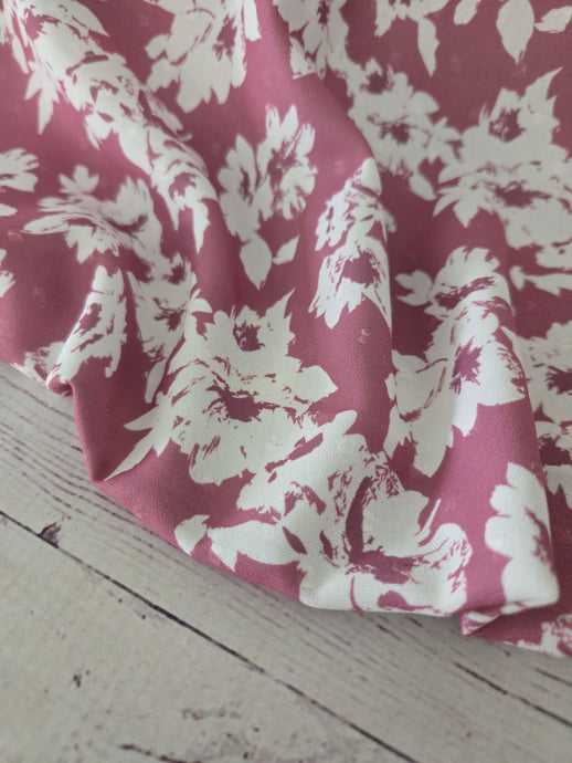 Dark Rose Pink & White Floral Opaque Petite Swiss Dot 100% Polyester {by the half yard}