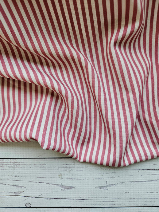 Exclusive Design- Rose & Ivory Pinstripes Polyester Slub {by the half yard}