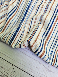 Blue & Brown Distressed Irregular Stripe Polyester Slub {by the half yard}