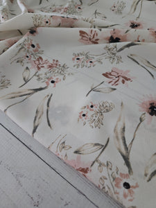 Soft Pink & Tan Floral Dobby Crepe {by the half yard}