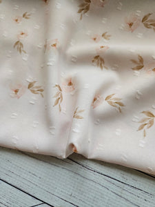 *REMNANT* 1.75 Yds- Exclusive Design- Barely Peach Floral Opaque Swiss Dot 100% Polyester
