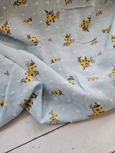 Pale Blue & Yellow Floral Swiss Dot Rayon Crepe {by the half yard}