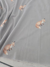 Exclusive Design- Steel Watercolor Fox Print Double Brushed Poly (DBP) Knit {by the half yard}
