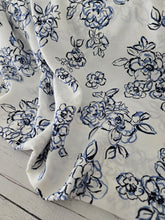 White & Navy Outline Floral Silky Polyester {by the half yard}