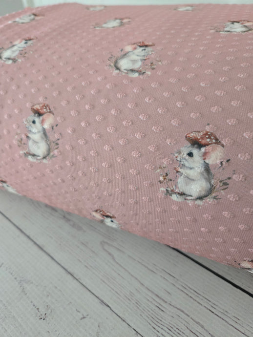 Exclusive Design- Rose Pink Mouse Print Swiss Dot Knit {by the half yard}