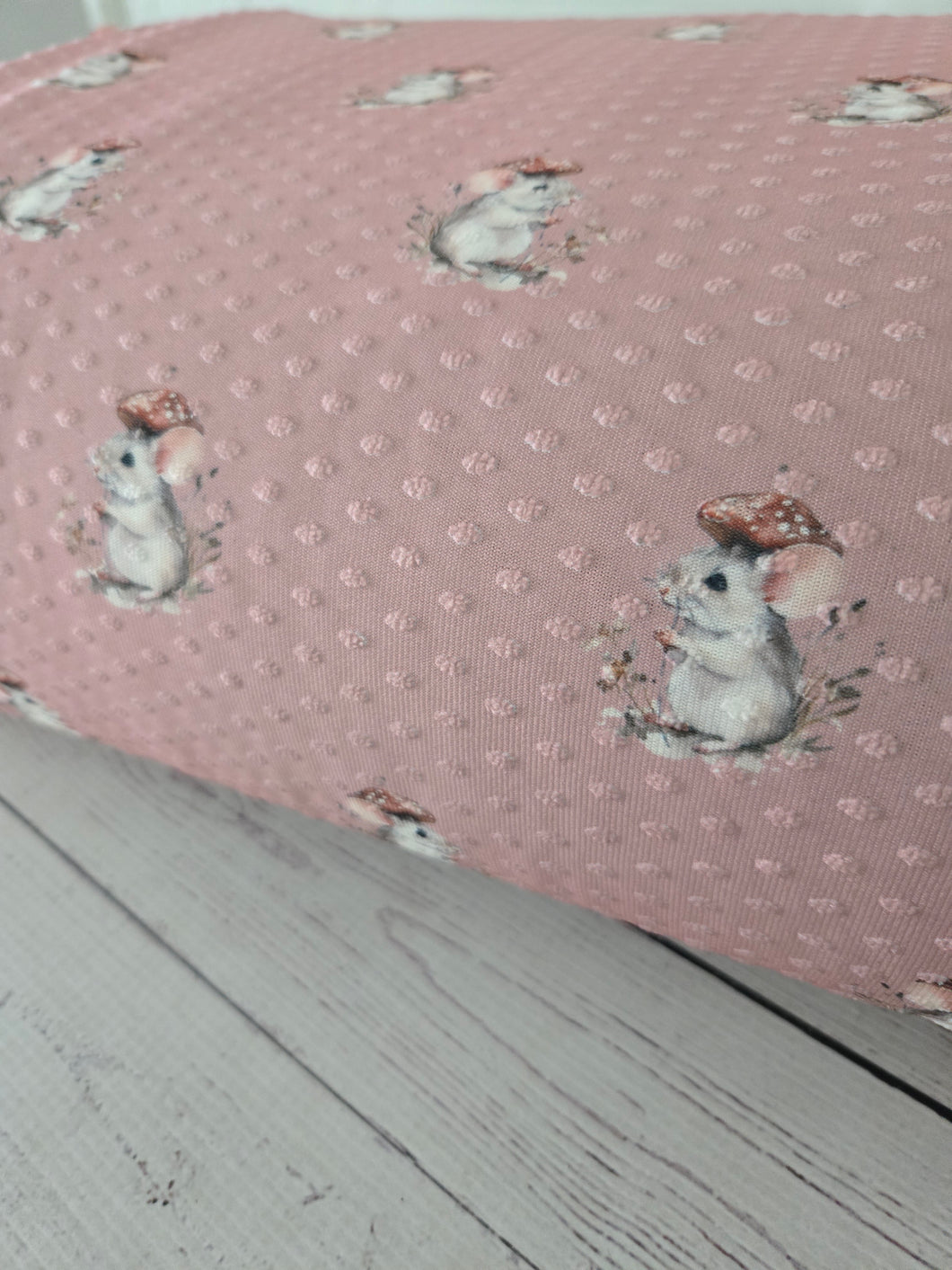 Exclusive Design- Rose Pink Mouse Print Swiss Dot Knit {by the half yard}