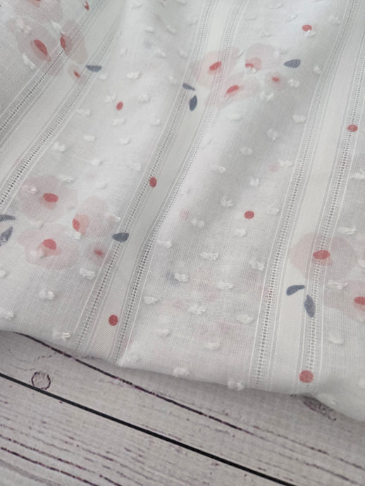 Pale Pink Watercolor Floral Swiss Dot Cotton {by the half yard}