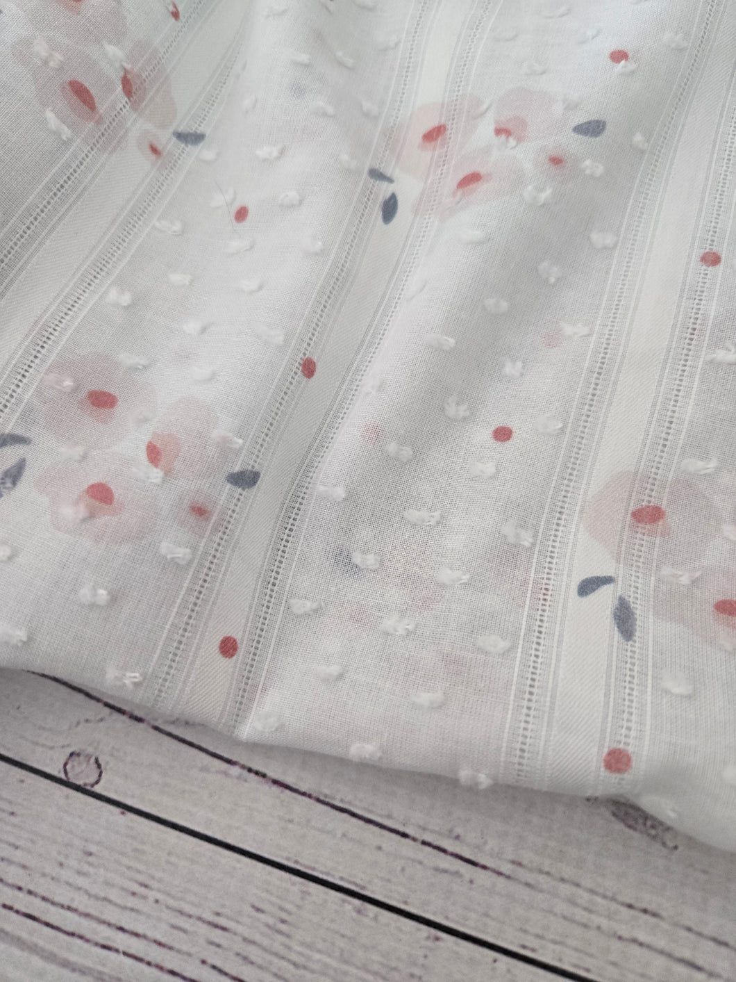 Pale Pink Watercolor Floral Swiss Dot Cotton {by the half yard}