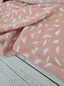 Dusty Pink & White Brush Stroke Print Silky Polyester {by the half yard}