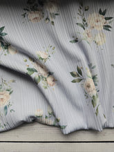 Exclusive Design- Sky Blue Floral Variegated Poly Rib Knit {by the half yard}