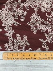 Burgundy Paisley Smooth Rayon Crepe {by the half yard}