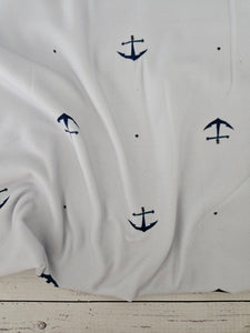 Exclusive Design- Light Blue & Navy Anchors Double Brushed Poly (DBP) Knit {by the half yard}
