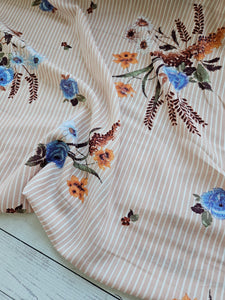 Muted Peach Striped Floral Rayon Challis {by the half yard}