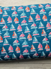 Teal Bright Sailboats Swim Knit {by the half yard}