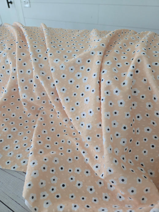 Exclusive Design- Soft Yellow Daisy Swiss Dot Knit {by the half yard}